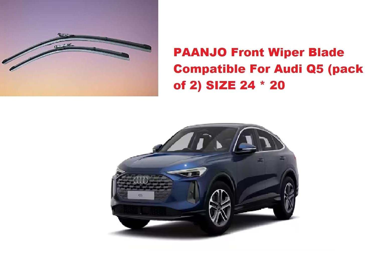 Paanjo Front Wiper Blade Compatible with Audi Q5 (pack of 2) SIZE 24 * 20 - Image 2